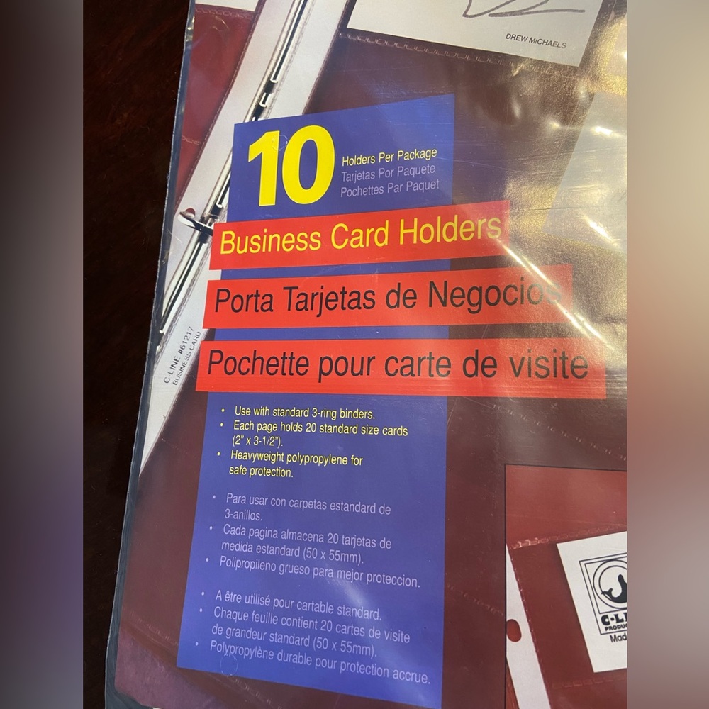 10 Business Card Plastic sheet Holding total of 200 cards for 3 ring binder